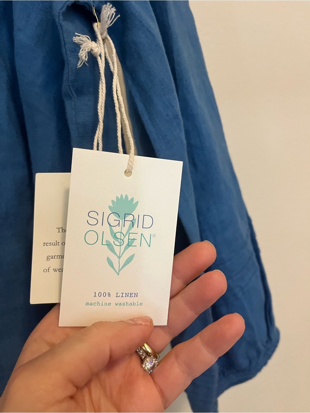 Sigrid Olsen Blue V-Neck Pintuck Linen Tunic - Picture 3 of 5